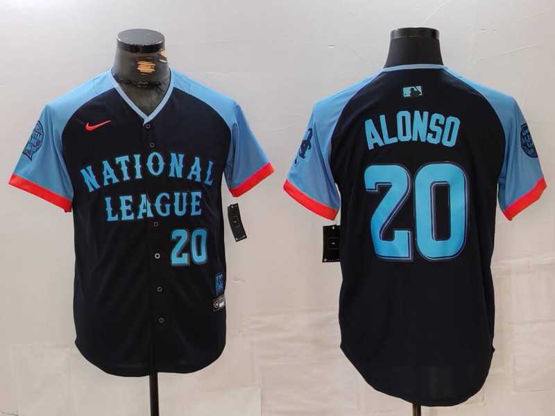 Men%27s New York Mets #20 Pete Alonso Number Navy 2024 All Star Limited Stitched Jersey